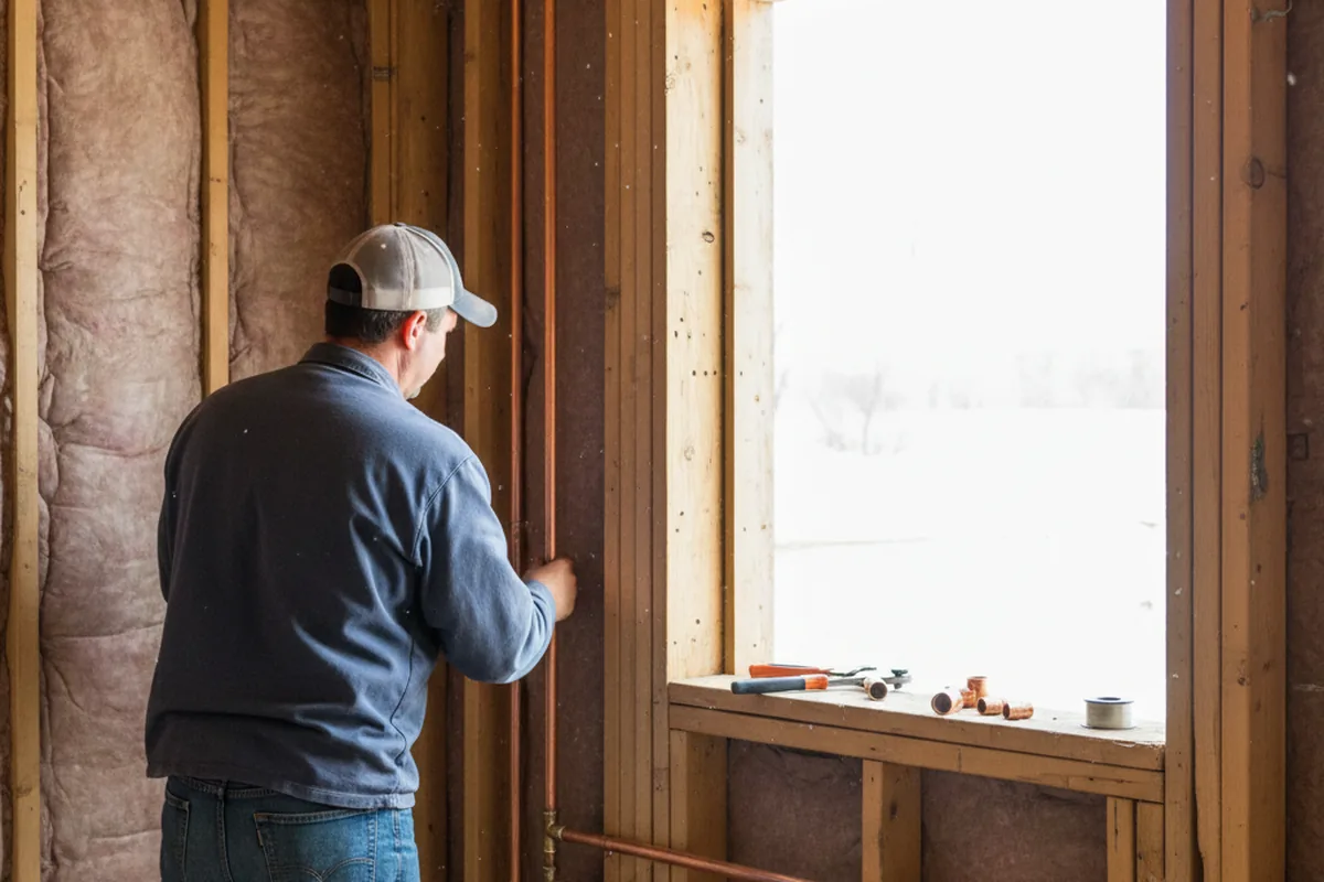 Licensed plumber running new copper supply lines in a Mascoutah home